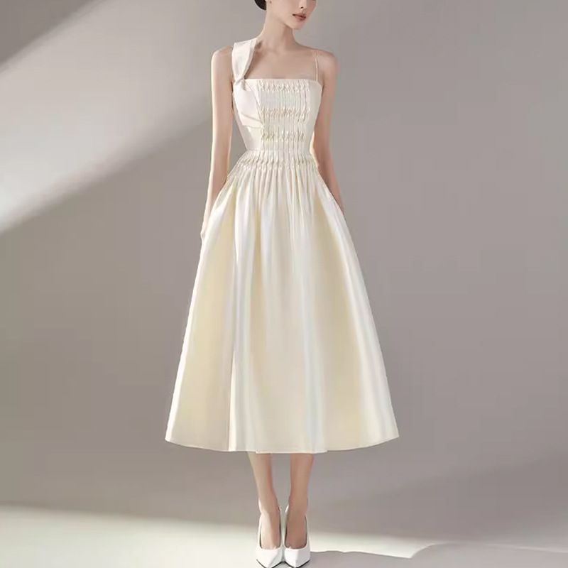 Sling France style elegant bow niche temperament dress