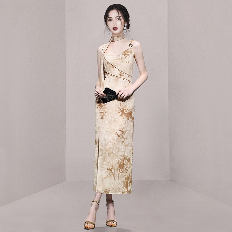 Summer tender sling temperament all-match slit dress