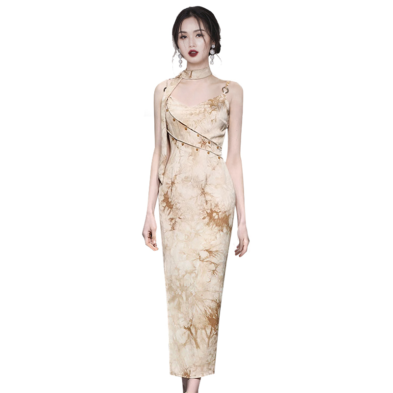 Summer tender sling temperament all-match slit dress