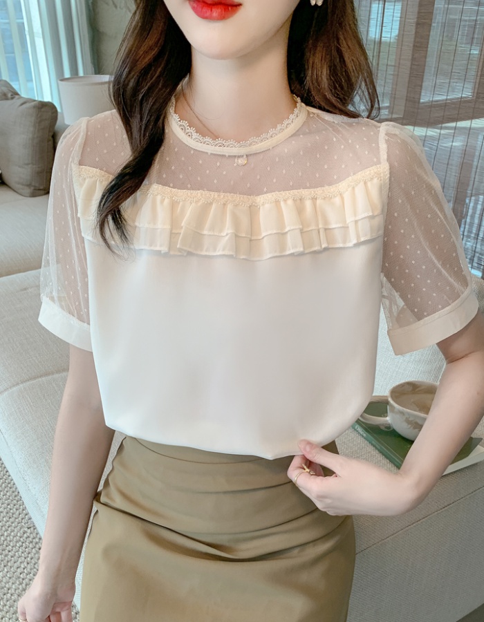 Lace all-match unique shirt chiffon Western style tops
