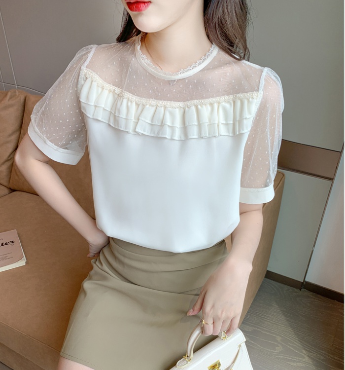 Lace all-match unique shirt chiffon Western style tops