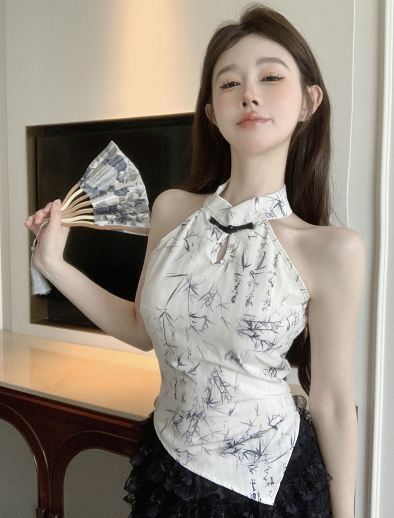 Sling short tops Chinese style halter vest for women