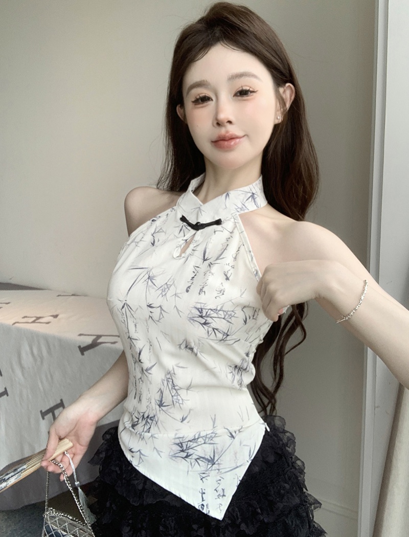 Sling short tops Chinese style halter vest for women