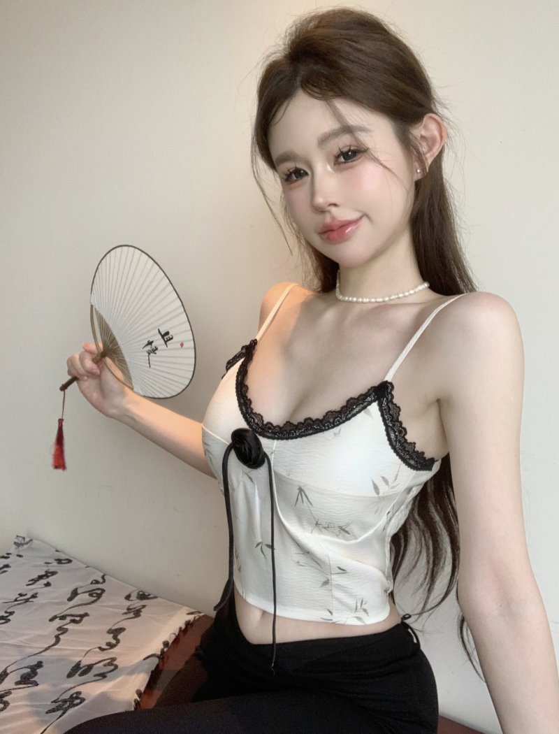 Lace Chinese style bottoming shirt sling V-neck vest for women