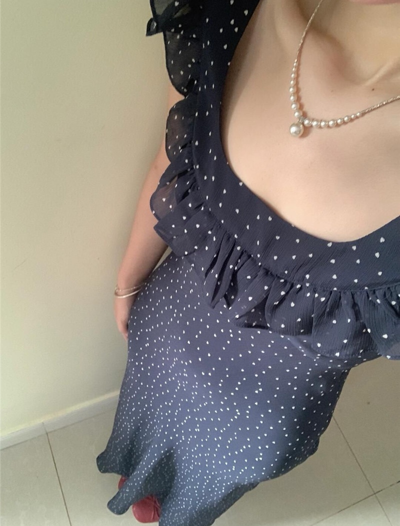 Polka dot France style pinched waist dress