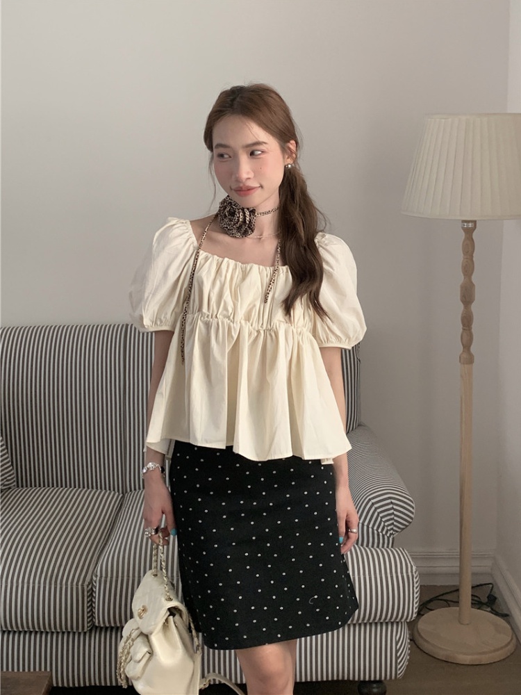 Short lovely puff sleeve Korean style loose pure shirt