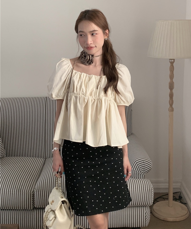 Short lovely puff sleeve Korean style loose pure shirt