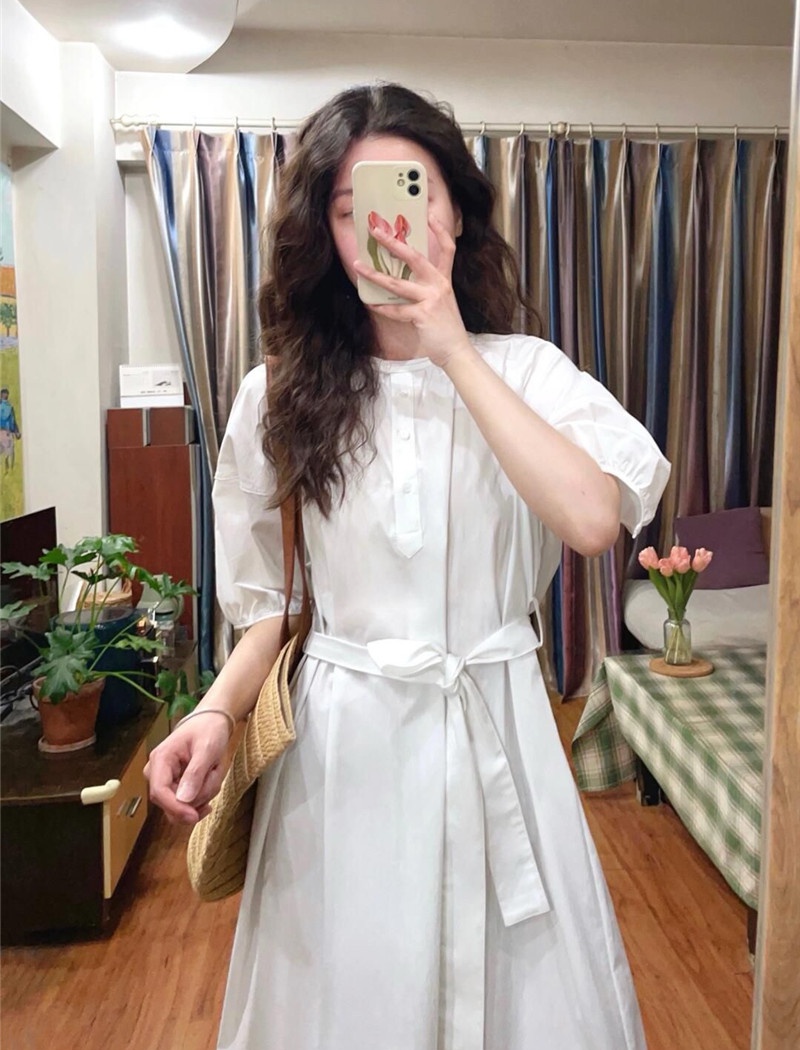 Frenum romantic dress pinched waist France style shirt