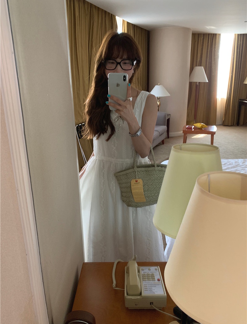 Sweet refreshing vest pinched waist Korean style dress