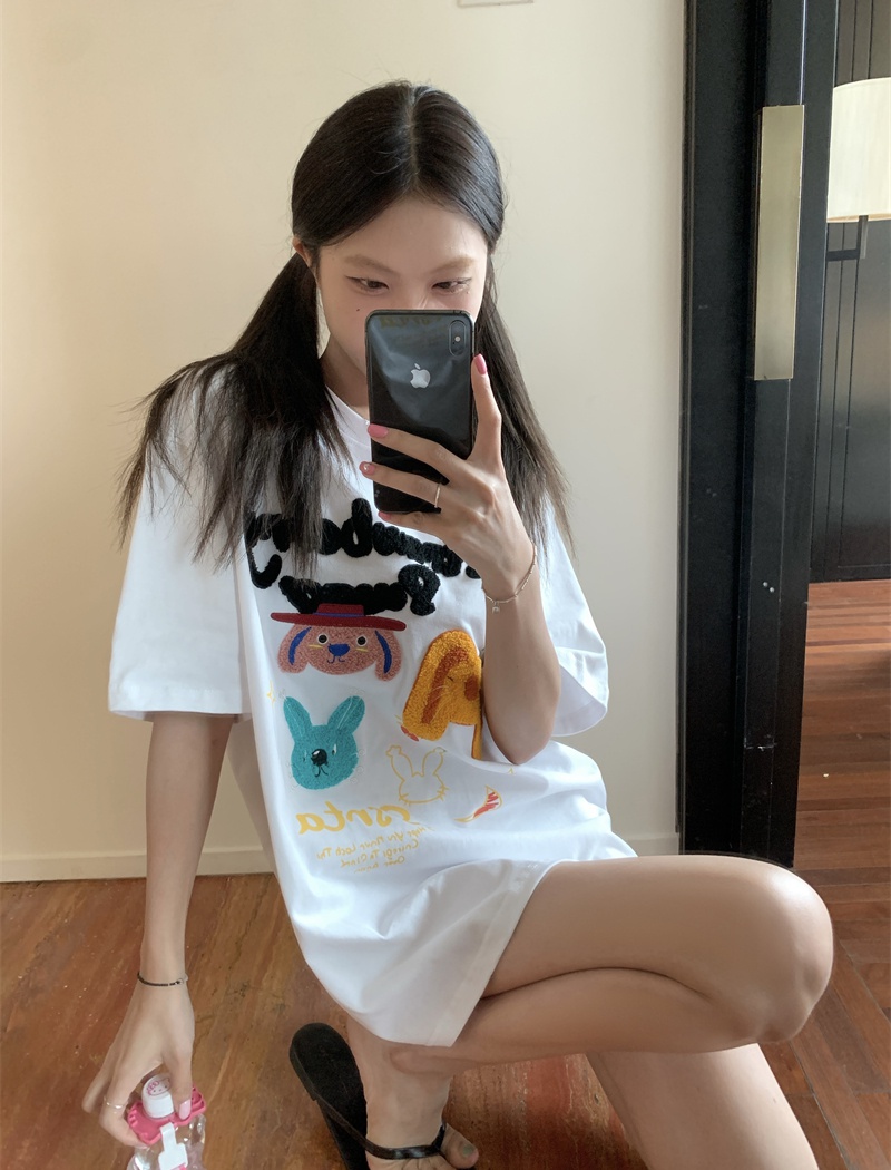 Pullover cartoon tops all-match summer T-shirt for women