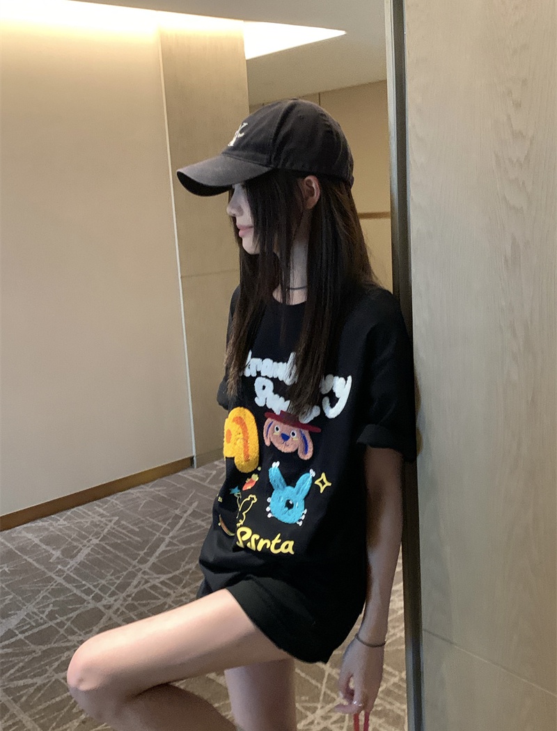 Pullover cartoon tops all-match summer T-shirt for women