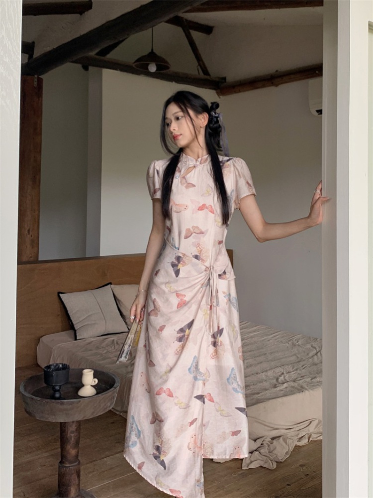 Butterfly printing dress Chinese style cheongsam for women