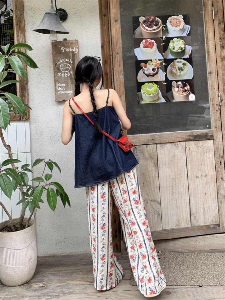 Summer Casual sling vest high waist floral long pants