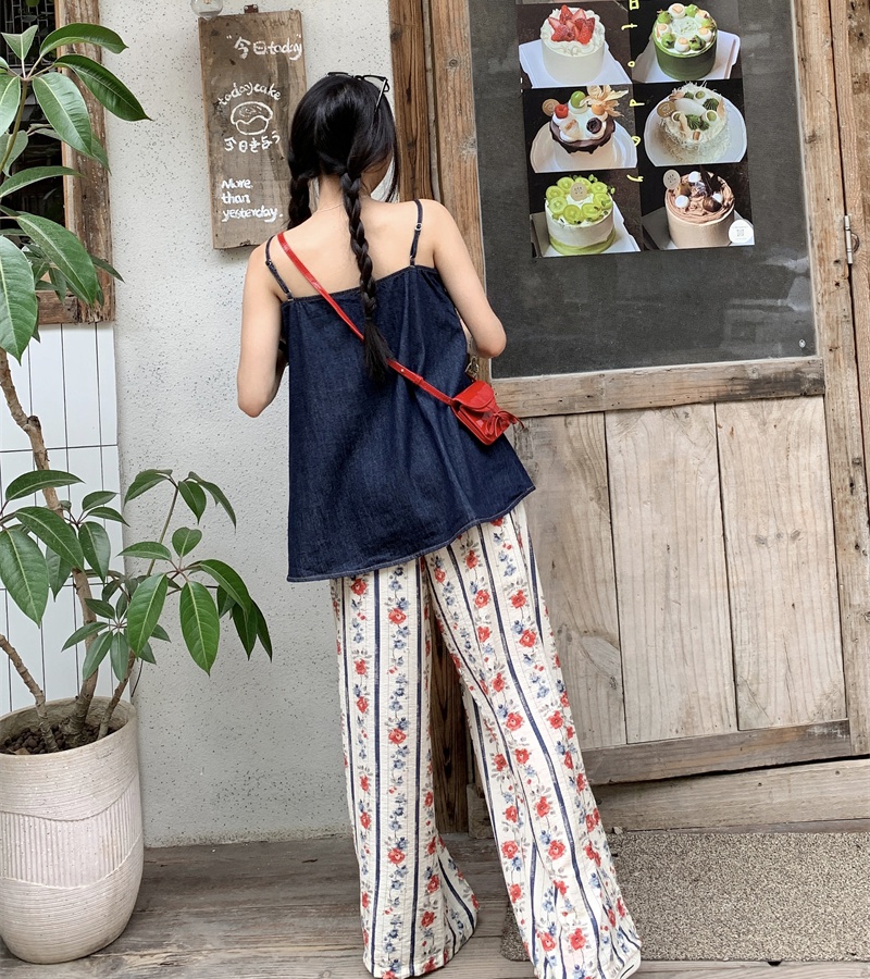 Summer Casual sling vest high waist floral long pants