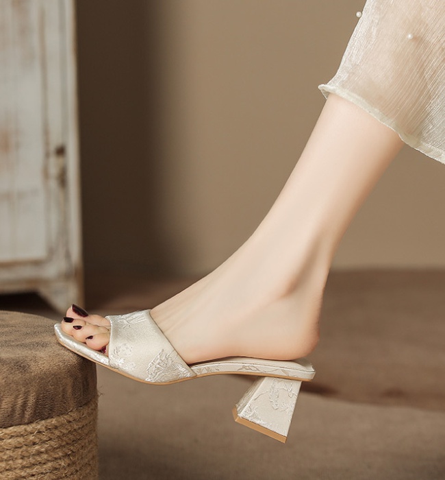 Retro national style slippers summer high-heeled shoes