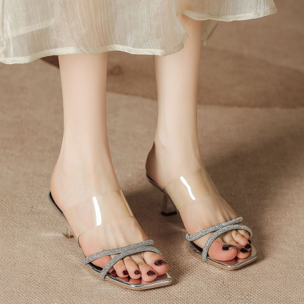 Low high-heeled sandals temperament rhinestone shoes