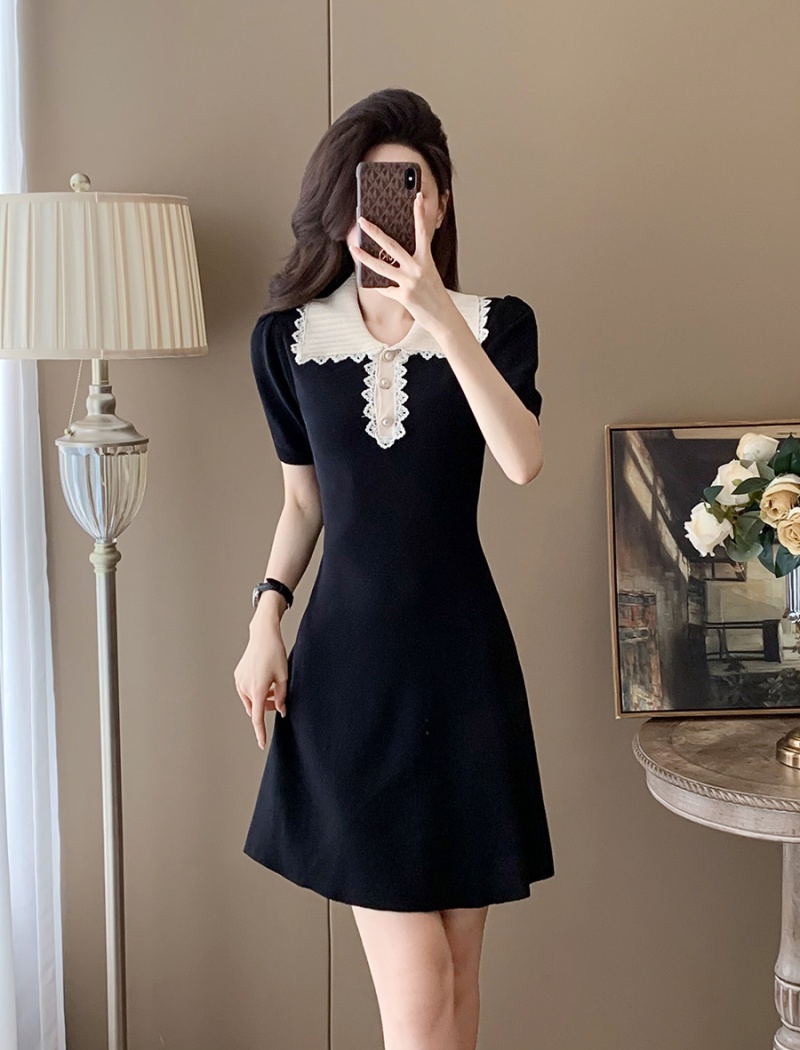 High waist knitted A-line ice silk dress for women