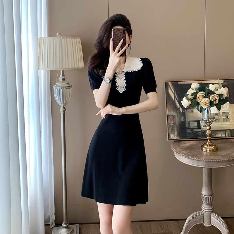 High waist knitted A-line ice silk dress for women