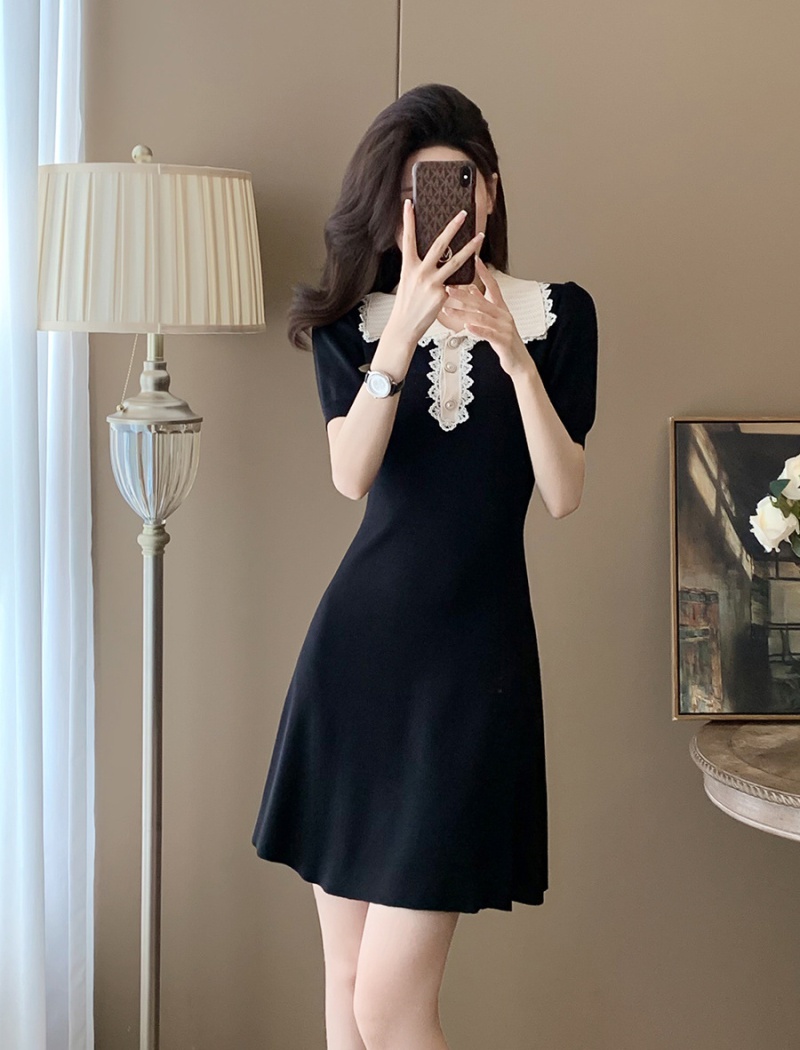 High waist knitted A-line ice silk dress for women