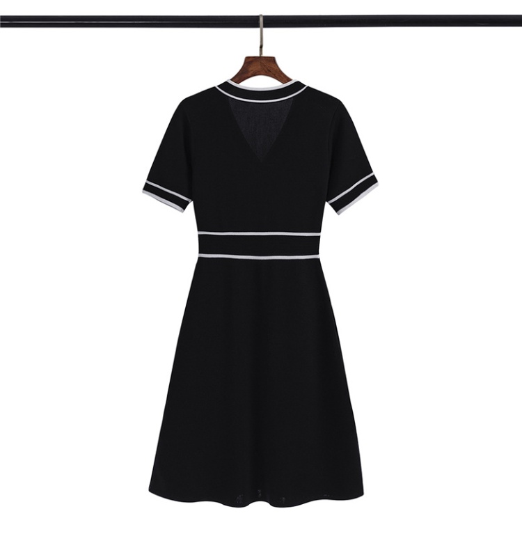 Ice silk chanelstyle short sleeve A-line knitted dress for women