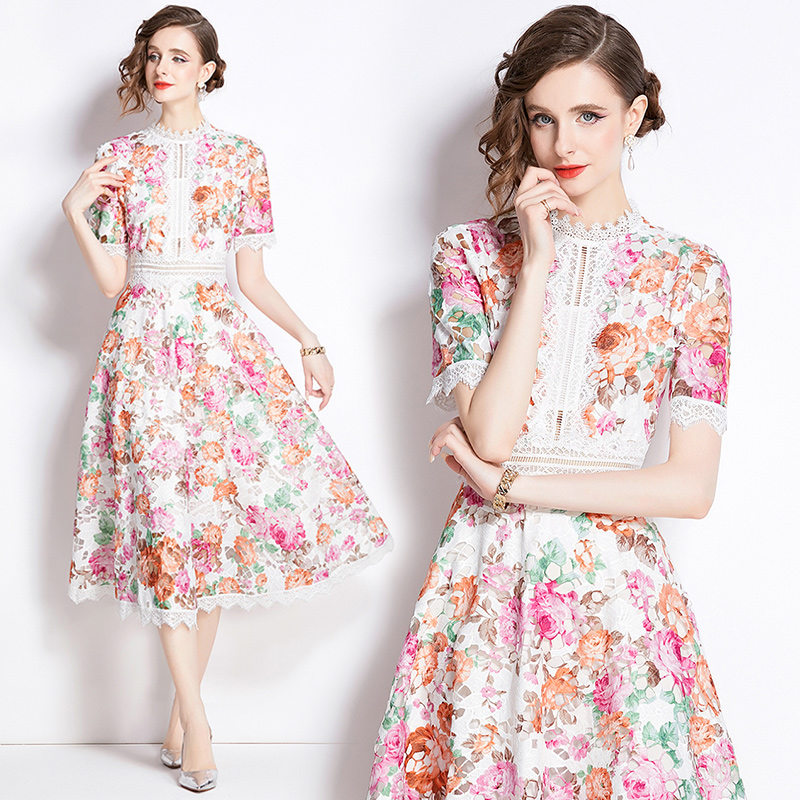 Printing summer dress France style lace formal dress for women