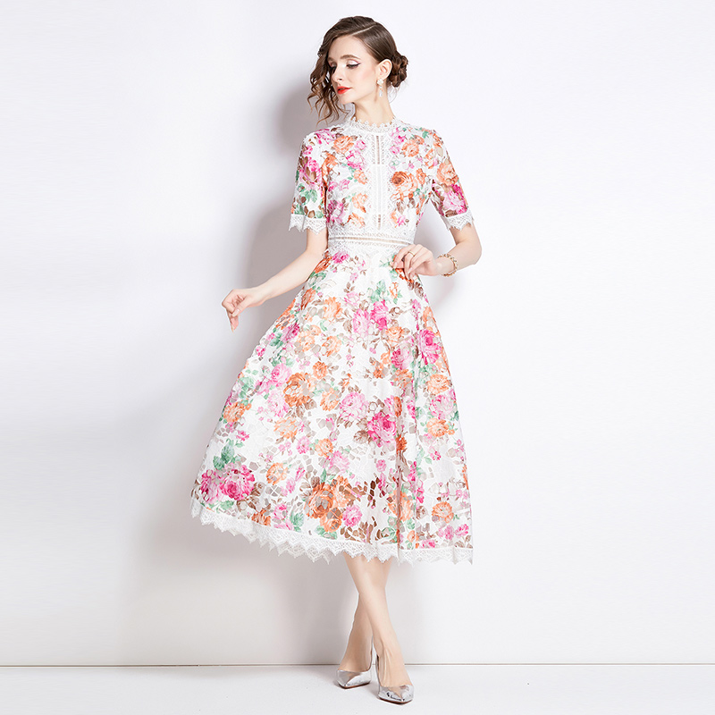 Printing summer dress France style lace formal dress for women