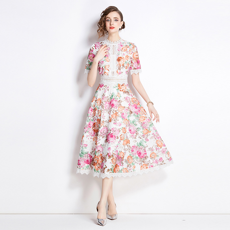 Printing summer dress France style lace formal dress for women