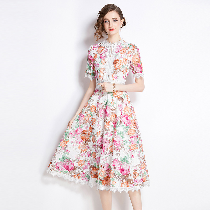 Printing summer dress France style lace formal dress for women