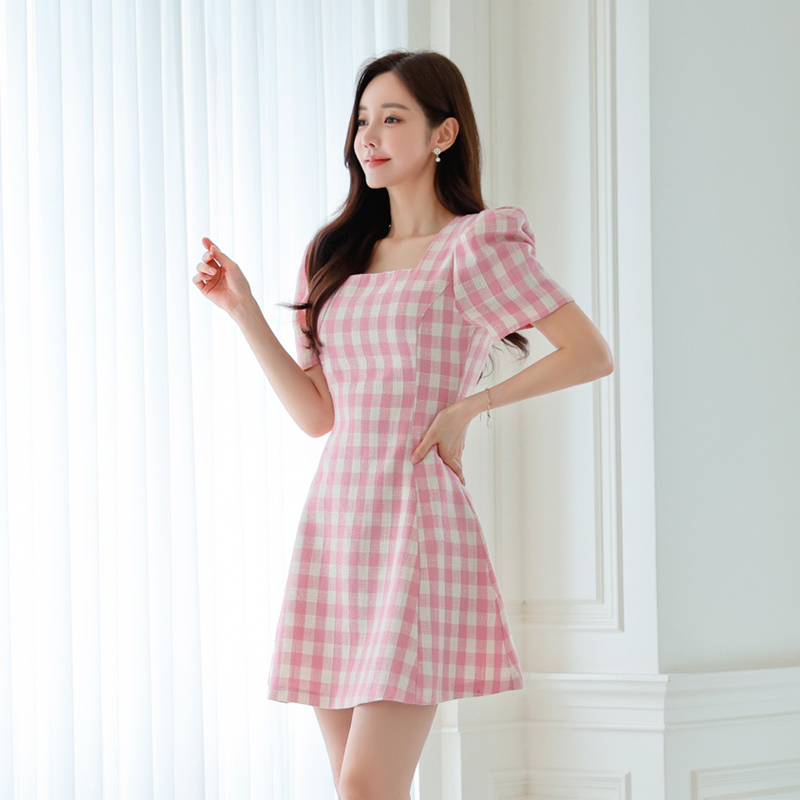 Temperament chanelstyle plaid slim summer dress