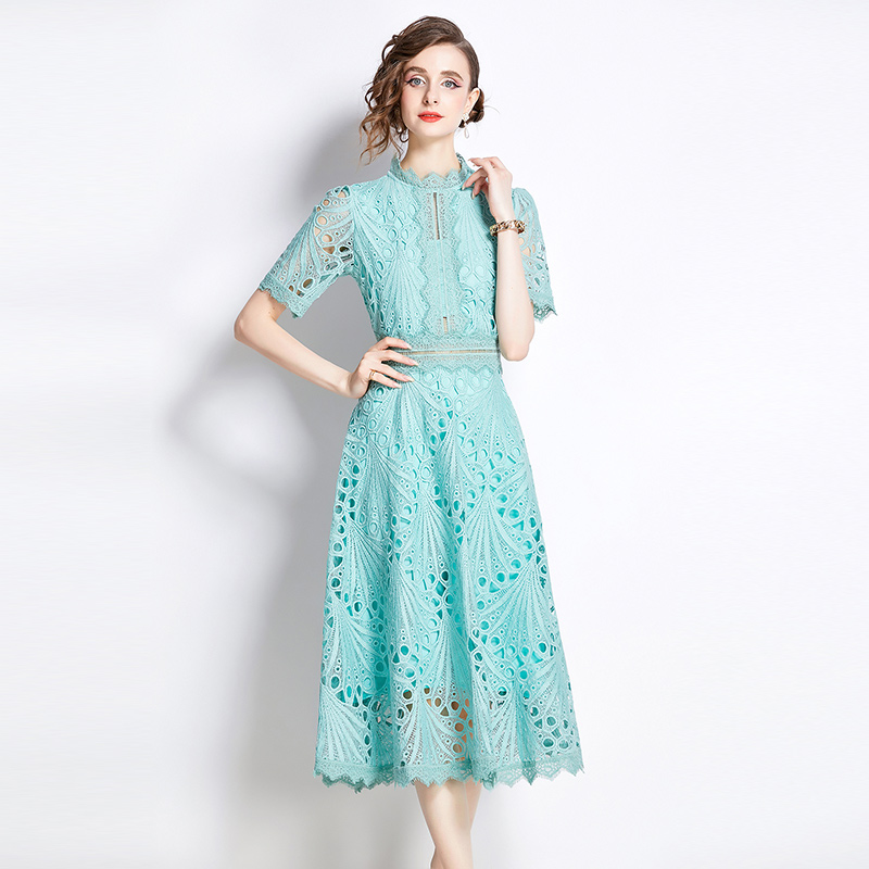 Temperament niche lace embroidery summer ladies unique dress