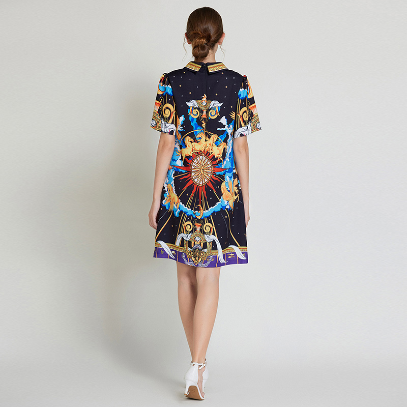 Summer printing short sleeve A-line slim temperament dress