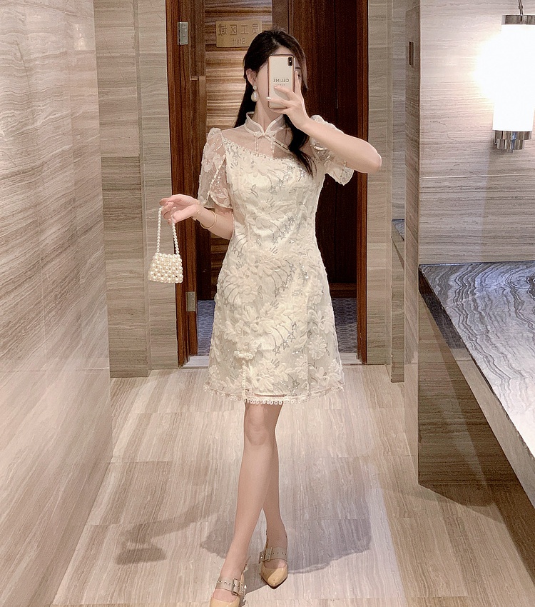 Retro embroidered relief sequins dress for women