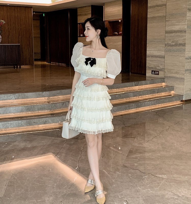 Chanelstyle lace France style crimp splice bow cake dress