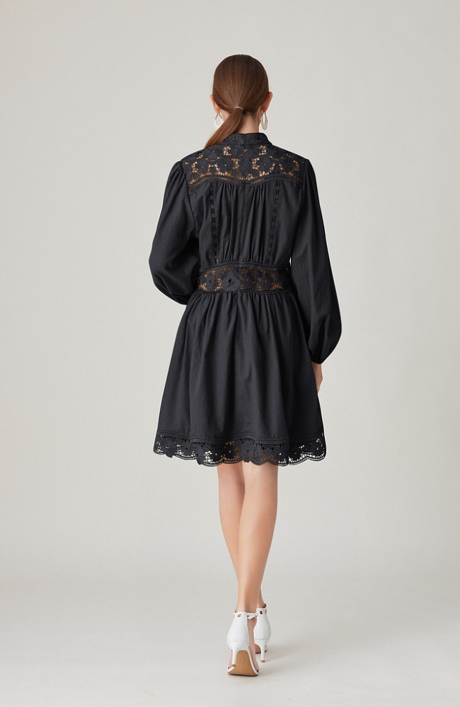 Splice lace temperament fashion V-neck hollow dress