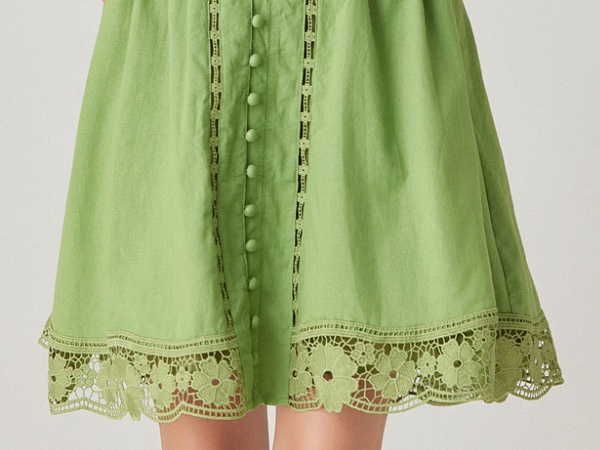 Splice lace temperament fashion V-neck hollow dress