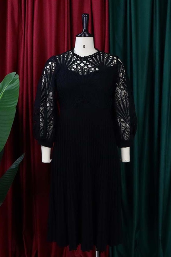 European style pleated hollow sexy crochet dress