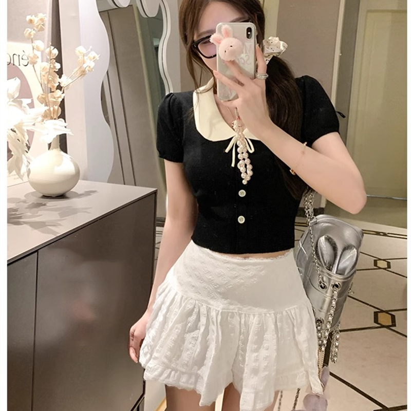 Small bubble summer sweater doll collar unique short sleeve T-shirt