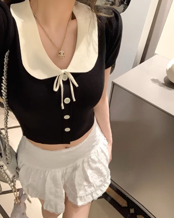 Small bubble summer sweater doll collar unique short sleeve T-shirt