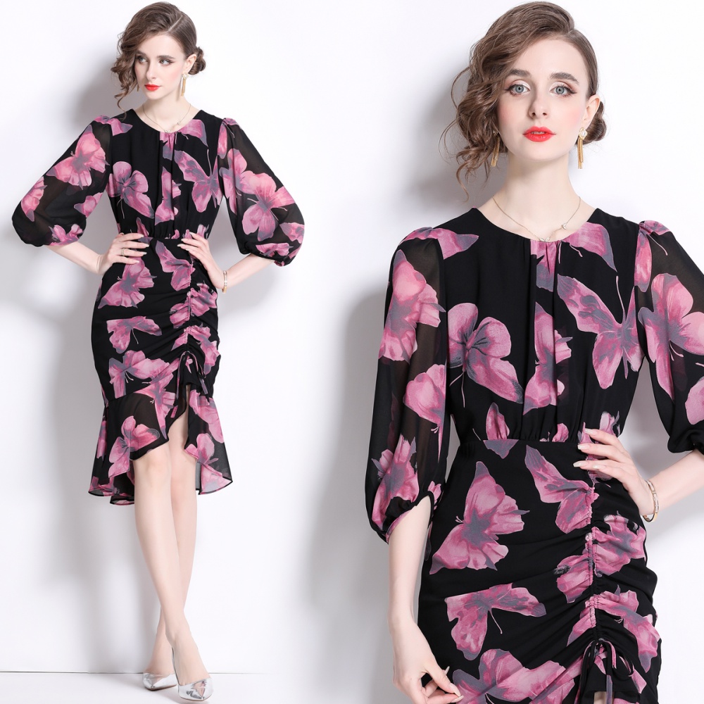 Chouzhe mermaid hem floral lantern sleeve dress