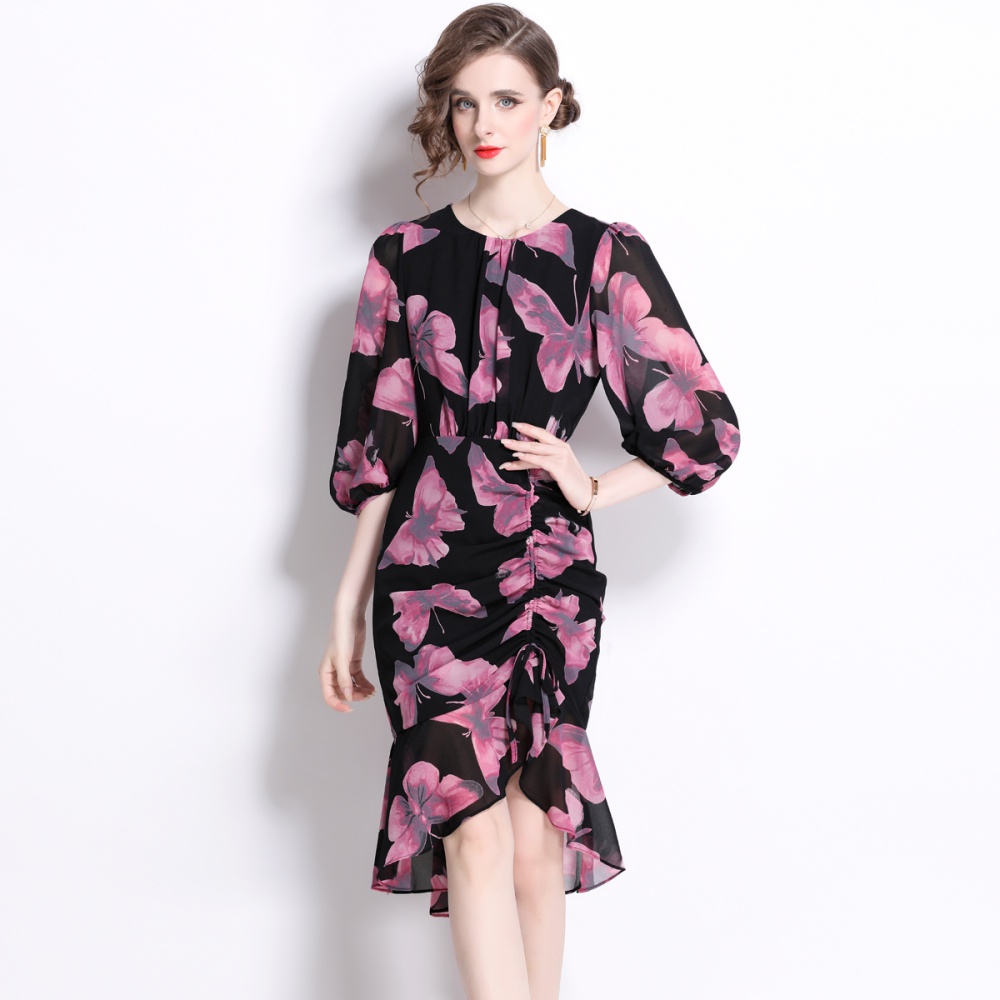 Chouzhe mermaid hem floral lantern sleeve dress