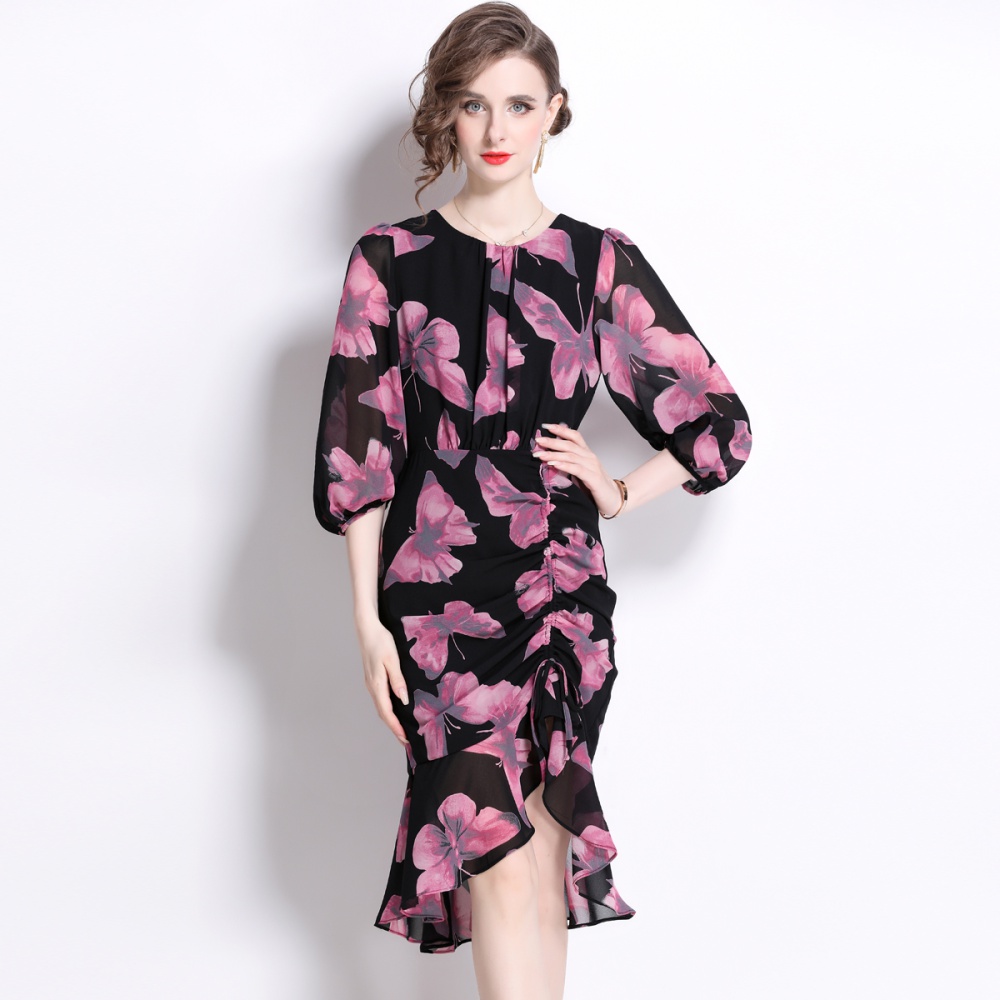 Chouzhe mermaid hem floral lantern sleeve dress