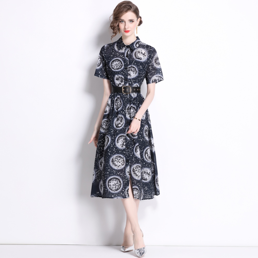 Lapel simple dress big skirt shirt for women