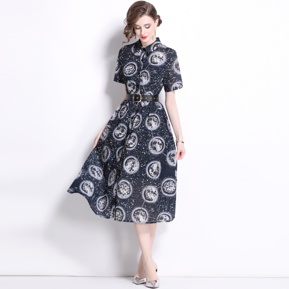 Lapel simple dress big skirt shirt for women