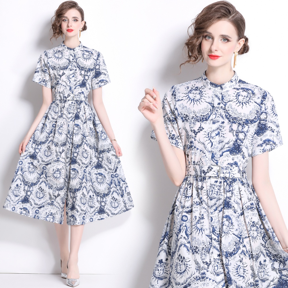 Printing elegant sun high waist slim temperament dress