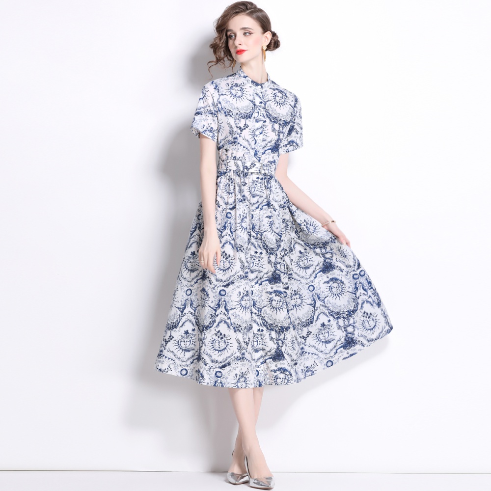 Printing elegant sun high waist slim temperament dress