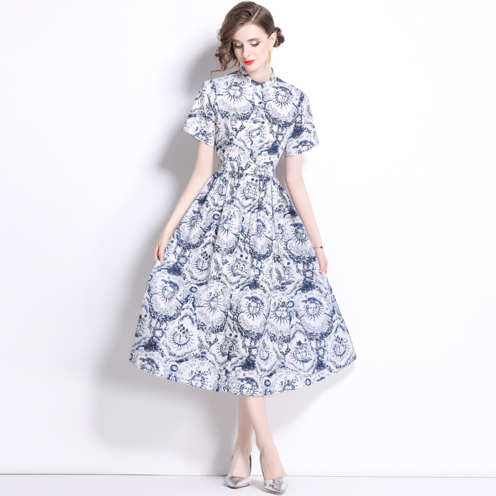 Printing elegant sun high waist slim temperament dress