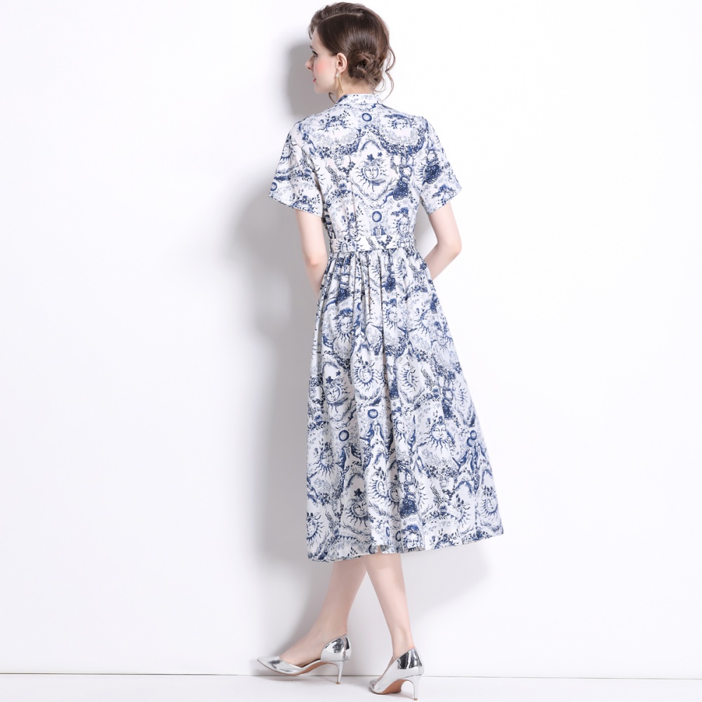 Printing elegant sun high waist slim temperament dress