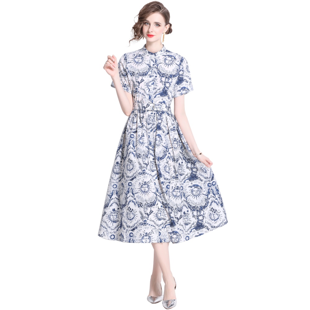 Printing elegant sun high waist slim temperament dress