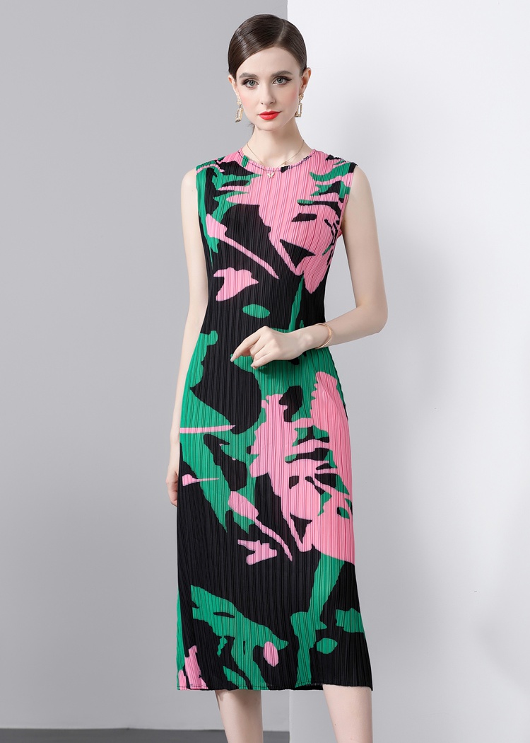 Printing niche Pleats Please straight art dress