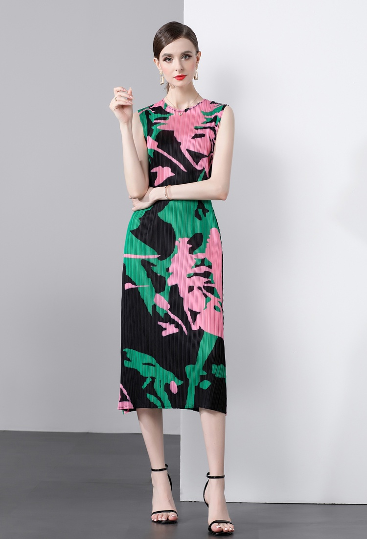 Printing niche Pleats Please straight art dress